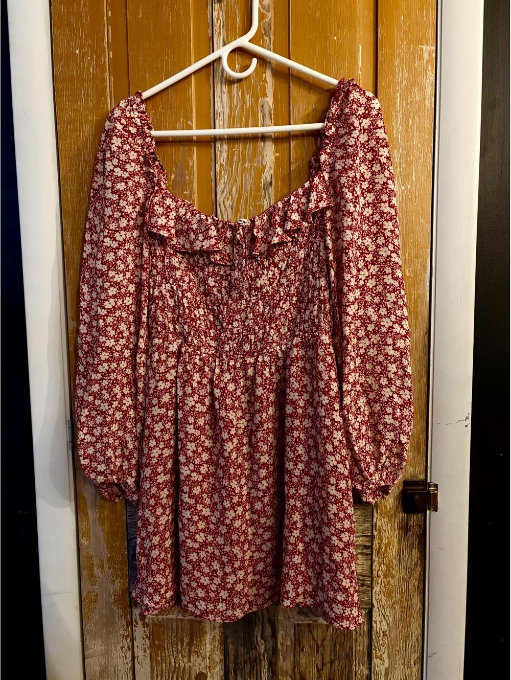 Reformation red floral off shoulder blouse